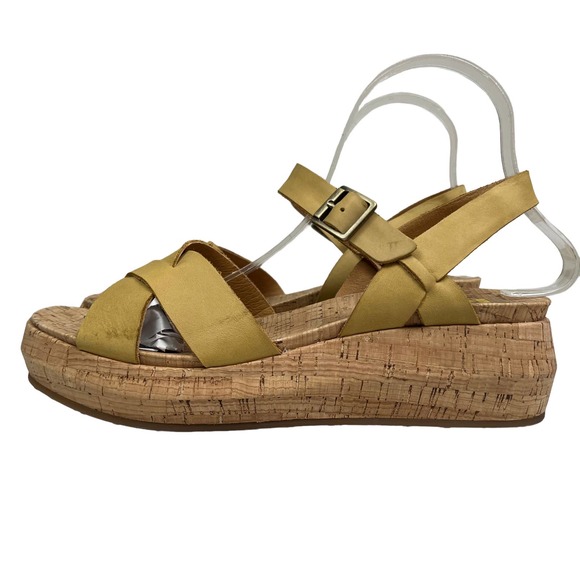 Korks Kalie Cork Platform Wedge Sandal Yellow Leather Ankle Strap Women Sz 10M - Picture 2 of 8